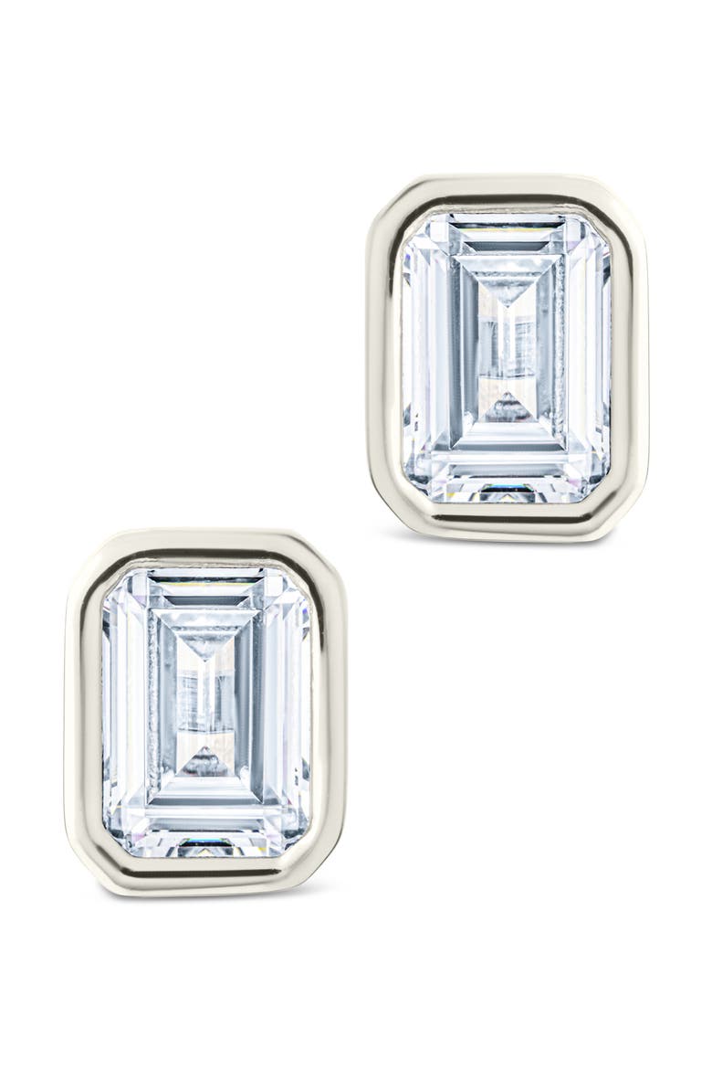 Emerald-Cut Cubic Zirconia Stud Earrings, Alternate, color, SILVER