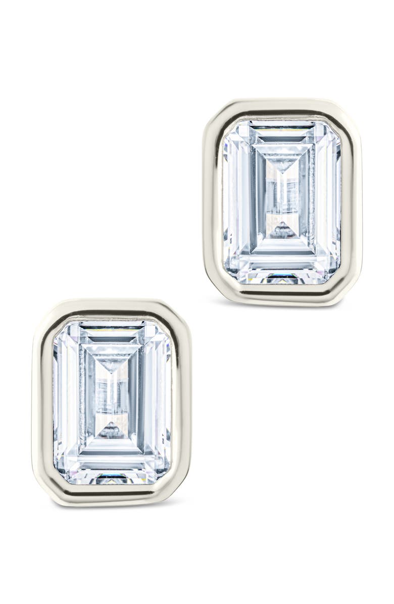 Sterling Forever Emerald-Cut Cubic Zirconia Stud Earrings, Alternate, color, Silver