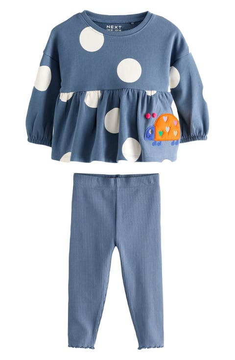 Kids' Ladybug Appliqué Polka Dot Cotton Peplum Sweatshirt & Leggings Set (Baby & Little Kid)