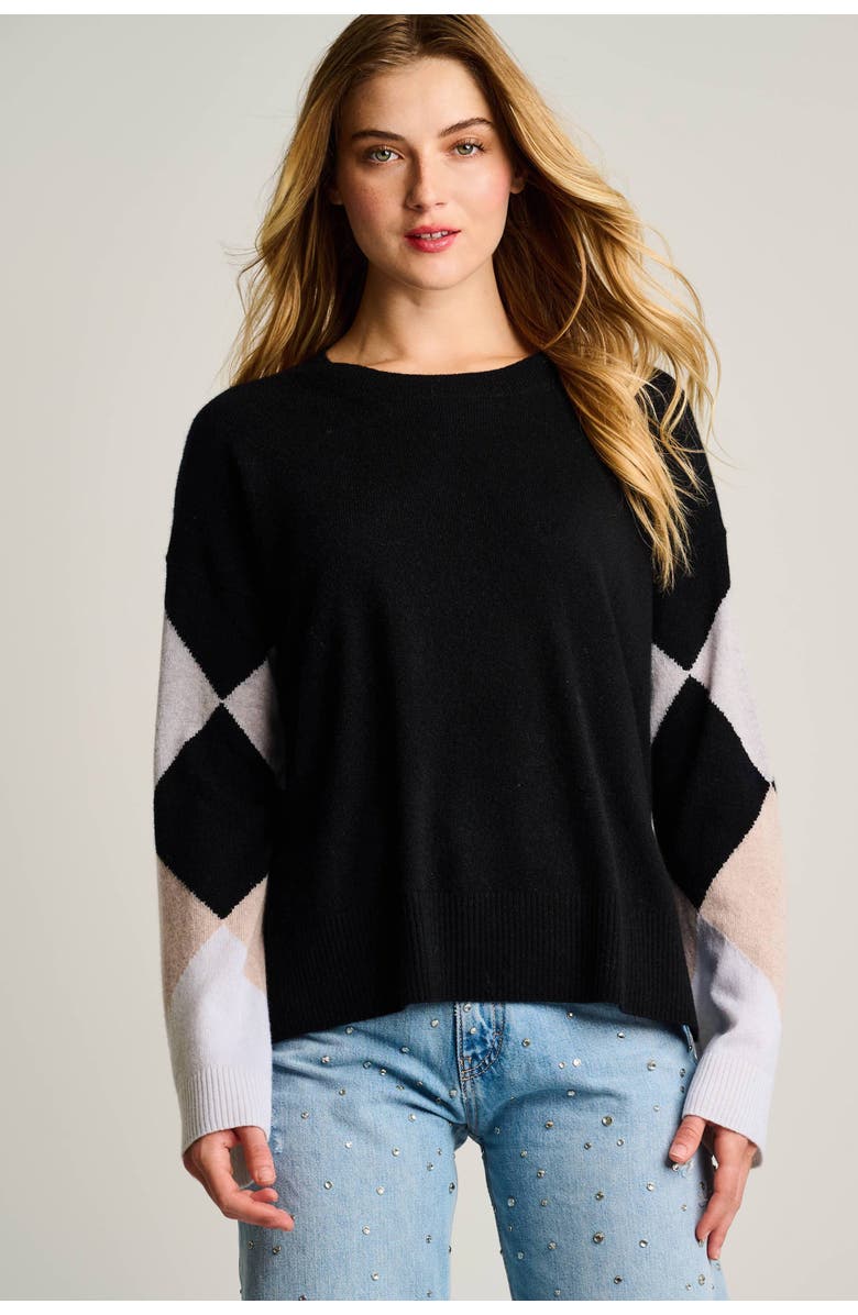 Lisa Todd Surge Argyle Cashmere Sweater, Alternate, color, Onyx