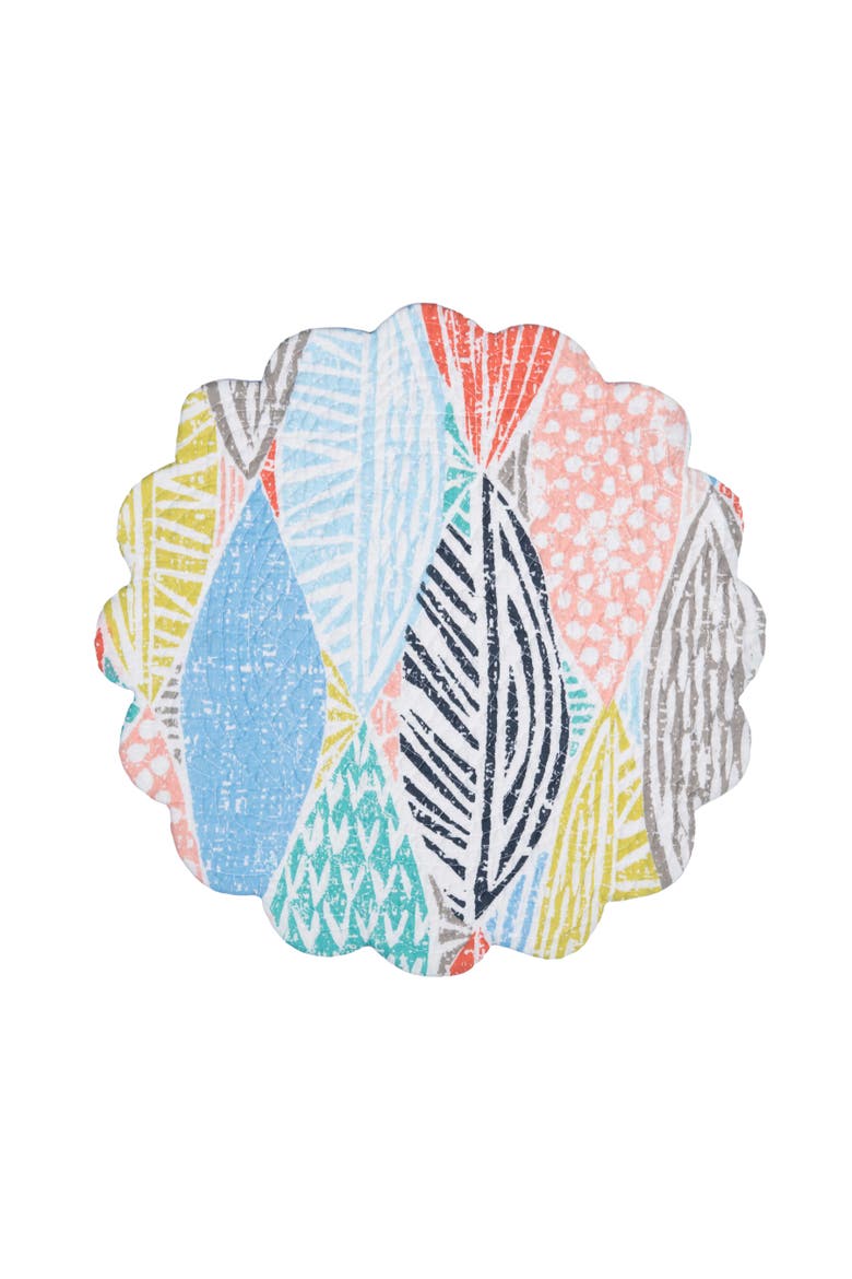 Surfside Sound Scalloped Round Placemats Set of 6 Nautical Design Beach, 17", Alternate, color, Blue