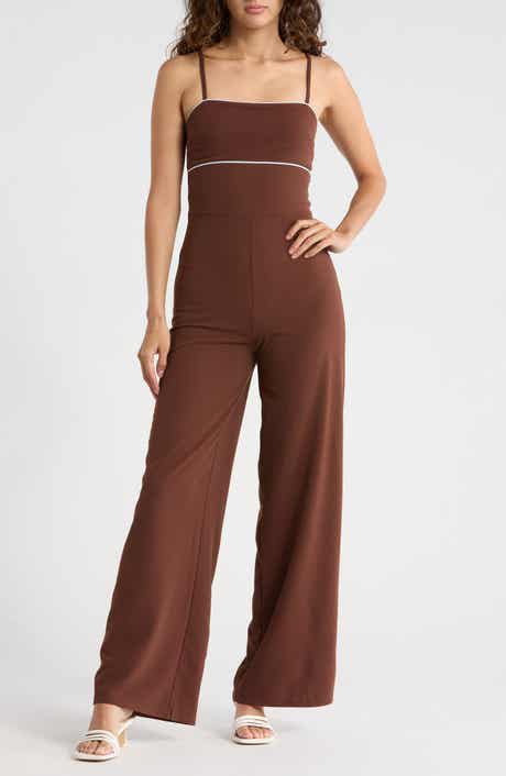 Madden Girl Contrast Piping Wide Leg Jumpsuit