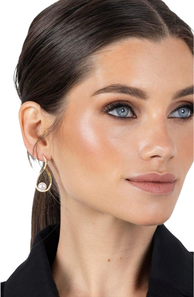 AKALIA Waterproof Infinity Earrings with Pearl Hoop Earrings, Alternate, color, Gold