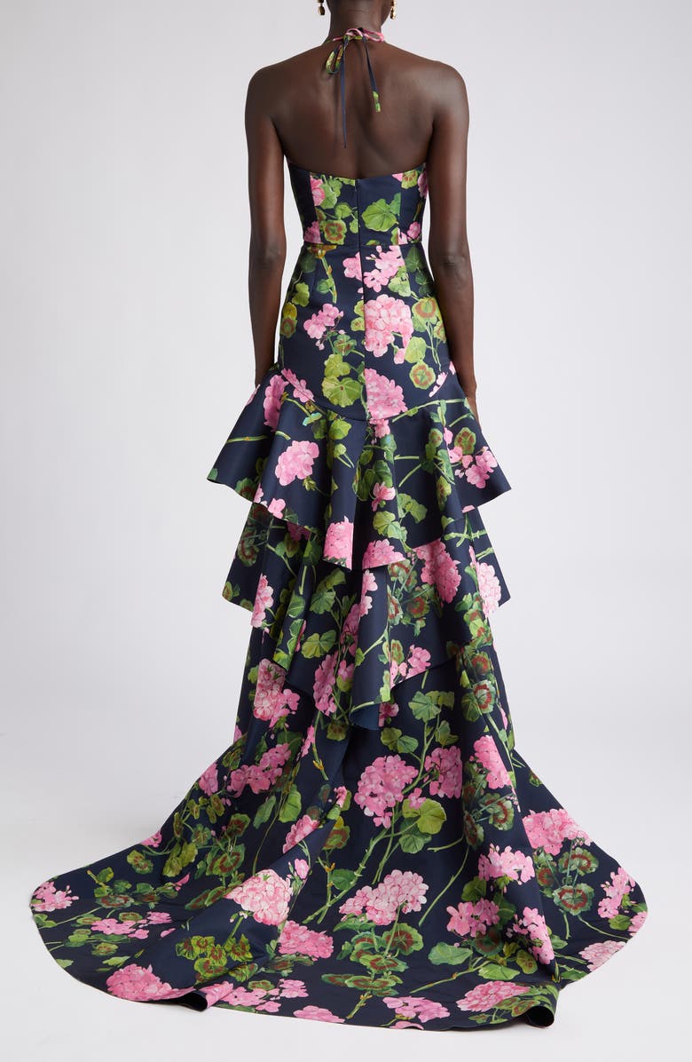 Oscar de la Renta Floral Halter Neck High-Low Gown, Alternate, color, 