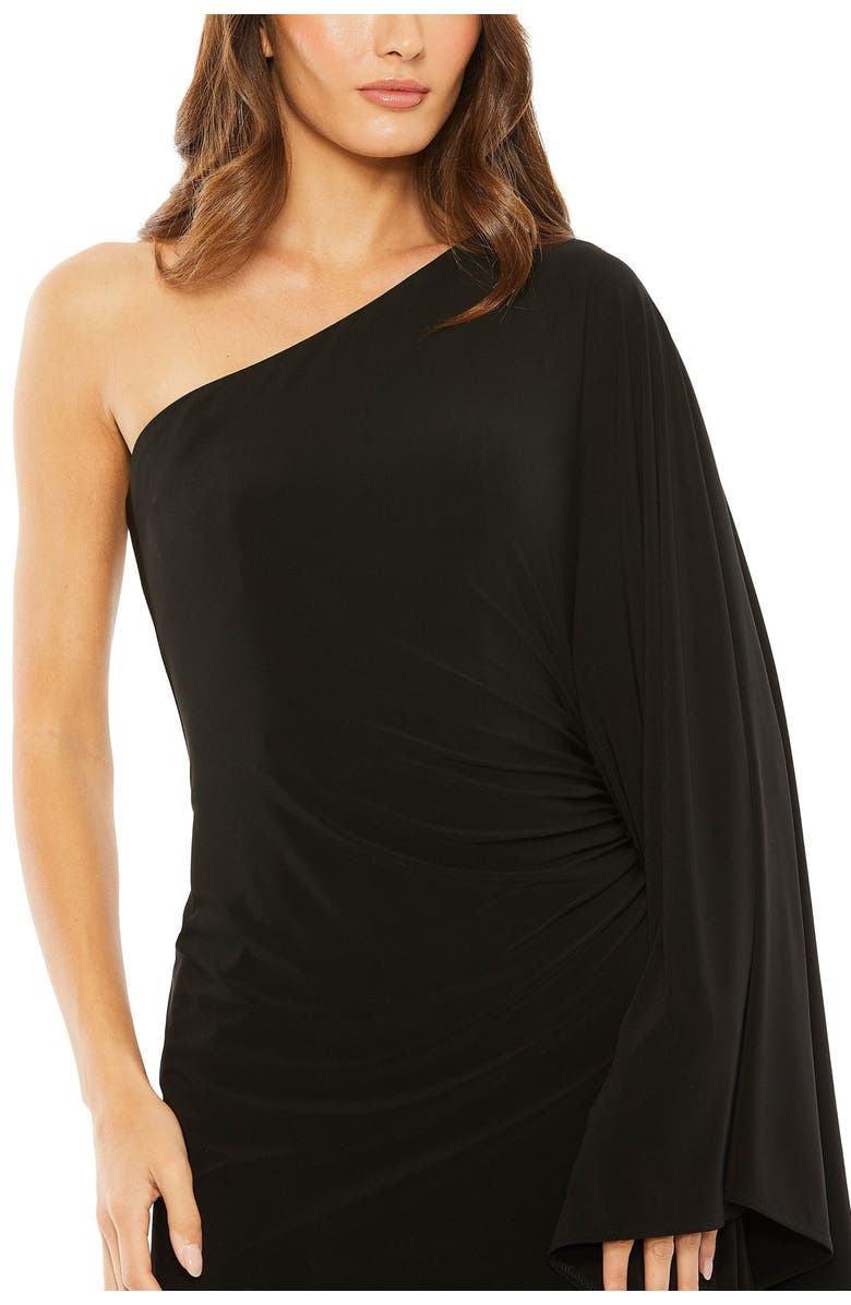 Mac Duggal One Shoulder Cape Sleeve Ruched Detail Jersey Gown, Alternate, color, 