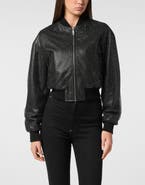 PHILIPP PLEIN Leather Crop Bomber Crystal Women