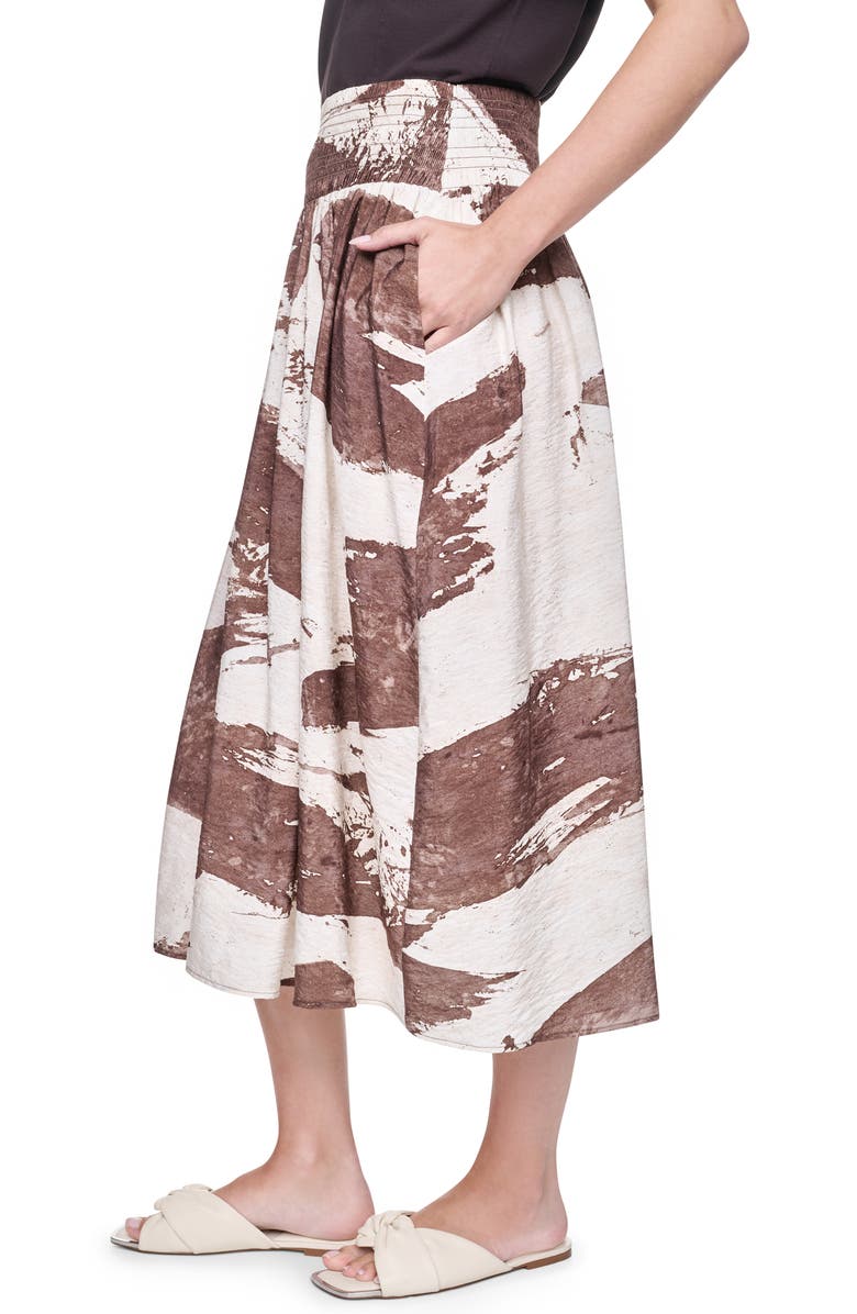 DKNY Smock Waist Pleated Skirt, Alternate, color, Coconut Brushstroke