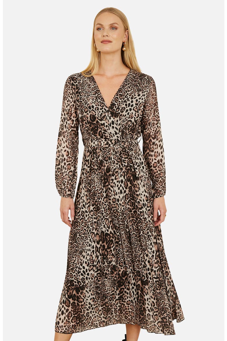 Leopard Print Long Sleeve Midi Dress, Alternate, color, Leopard