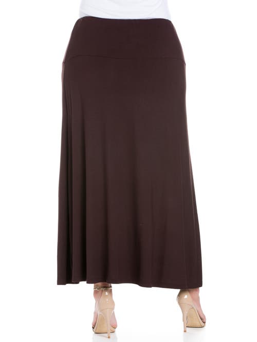 24seven Comfort Apparel Plus Size Comfortable Fit Elastic Waist Maxi Skirt In Brown