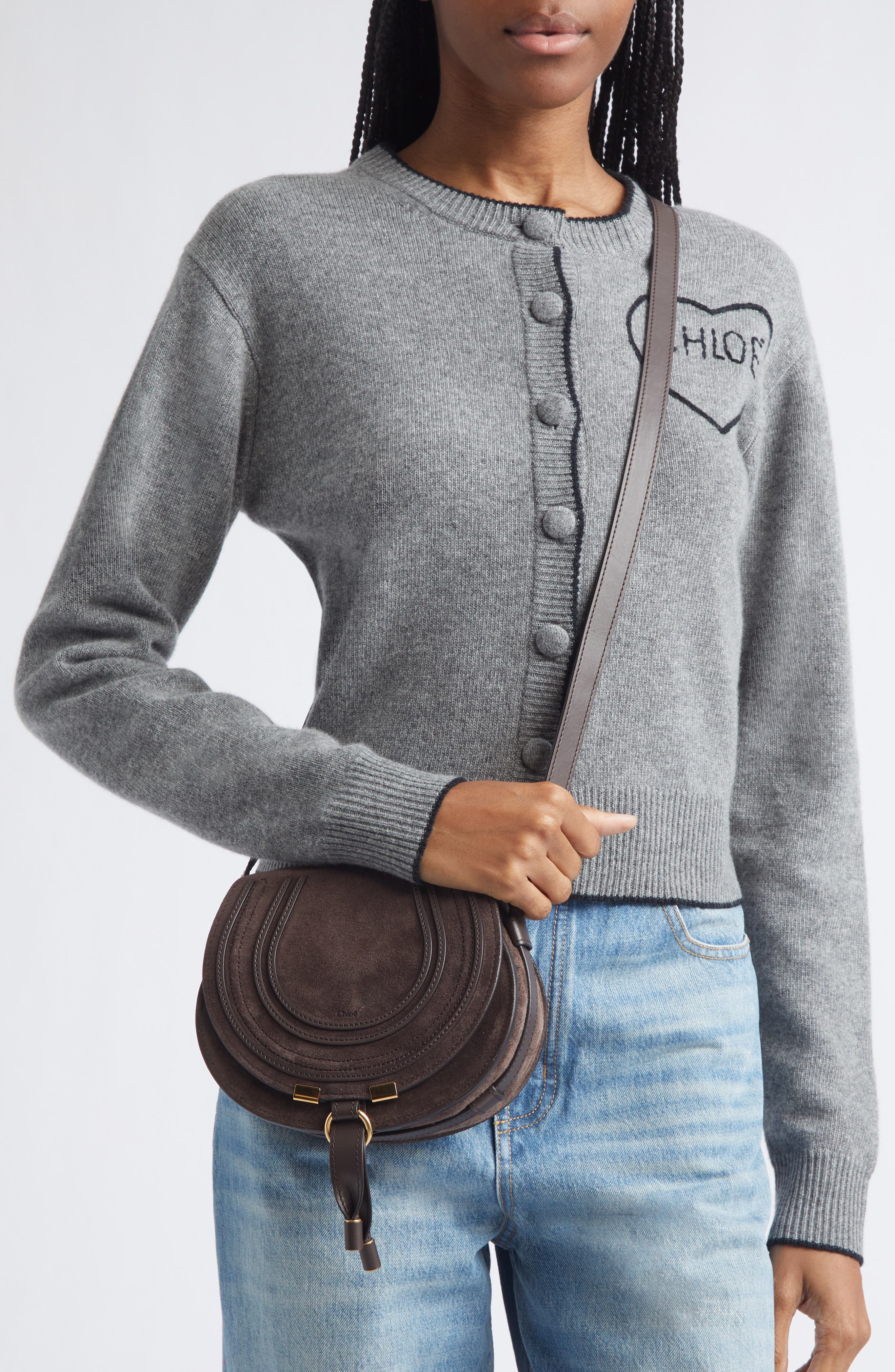 Chloé Small Marcie Suede Saddle Bag, Alternate, color, Brown