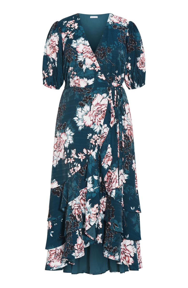 City Chic Bri Floral Midi Dress, Alternate, color, Jade Blossom