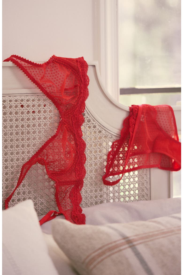 Mid Week Dotted Mesh Underwire Bra, Alternate, color, FIERY RED