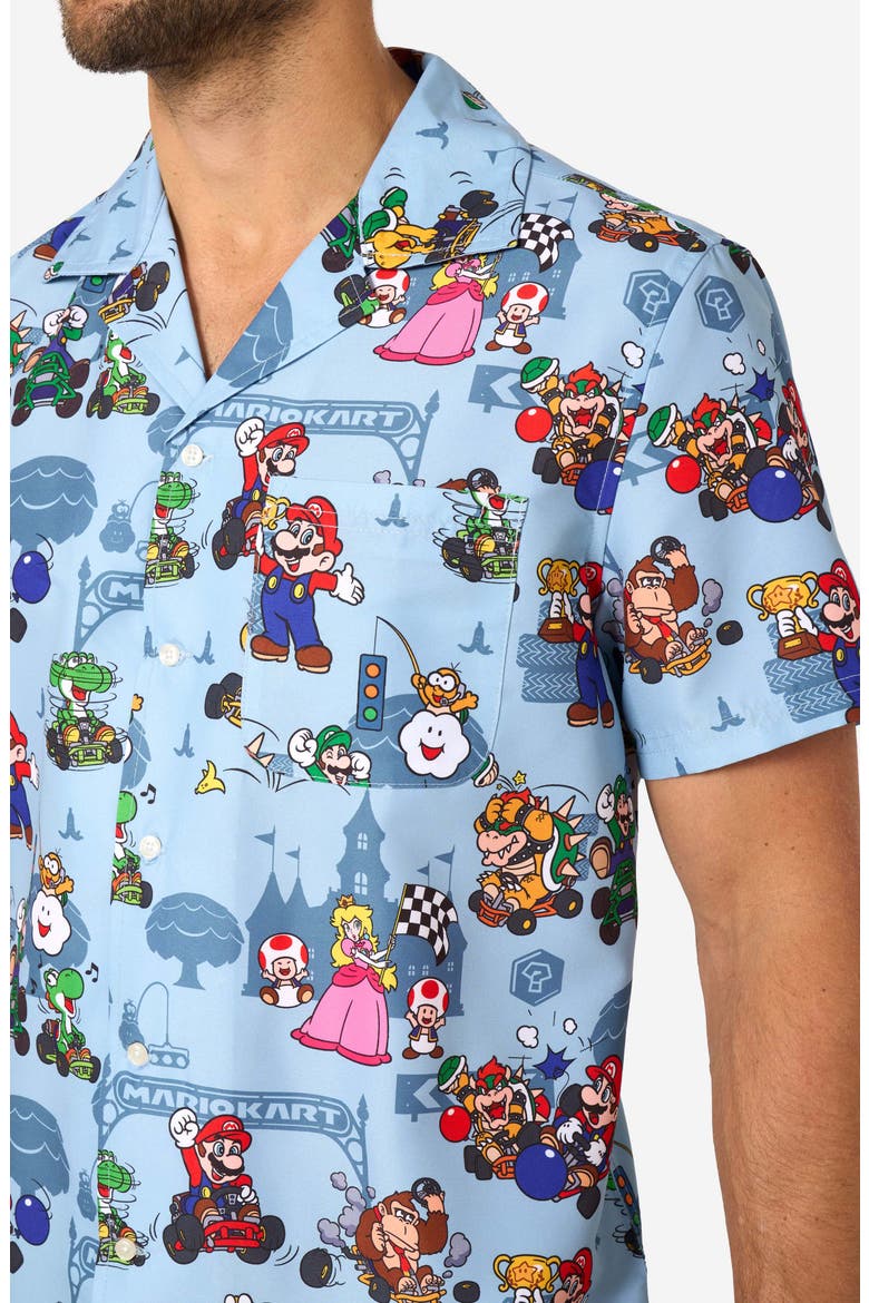 Mario Kart Short Sleeve Button-Up Shirt, Alternate, color, BLUE