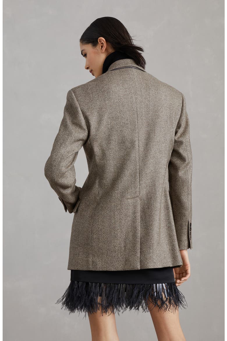Carded chevron blazer, Alternate, color, Brown