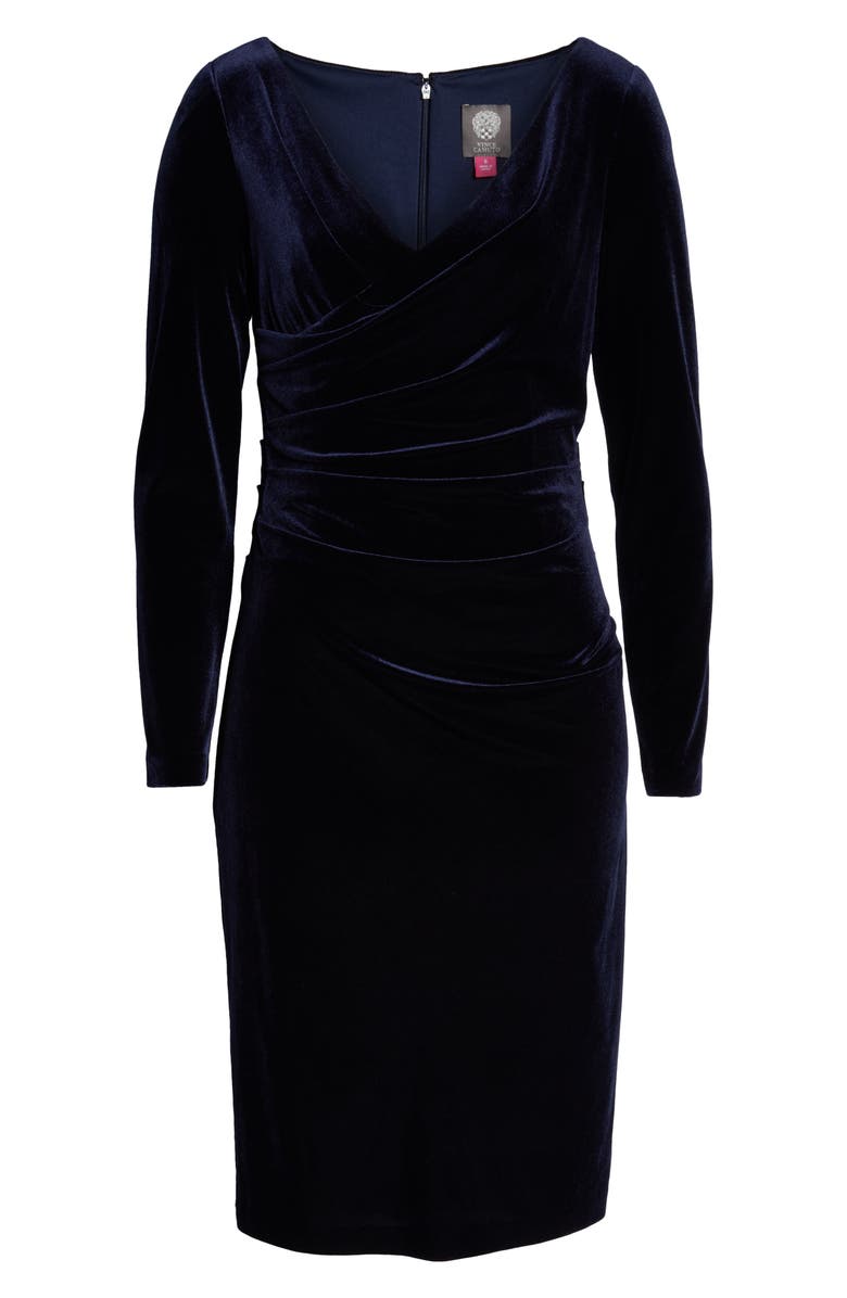 Vince Camuto Long Sleeve Ruched Stretch Velvet Dress, Alternate, color,