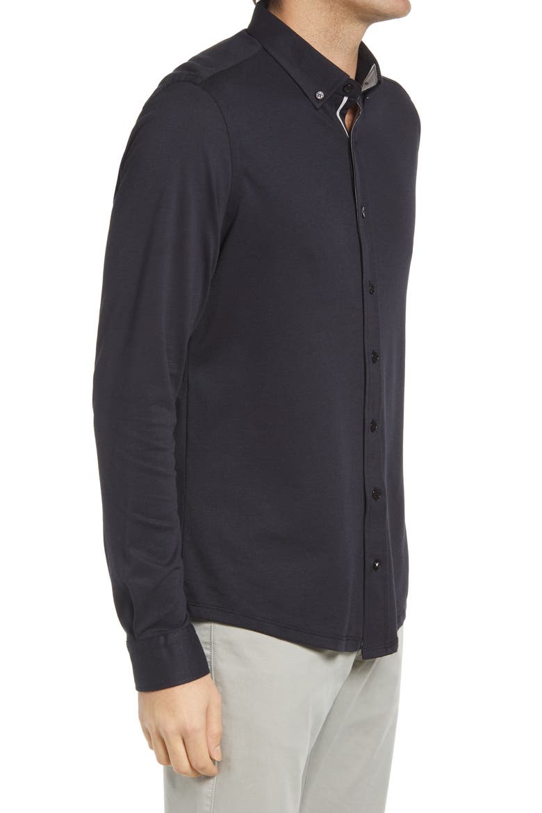 DryTouch® Performance Piqué Knit Button-Up Shirt, Alternate, color, BLACK