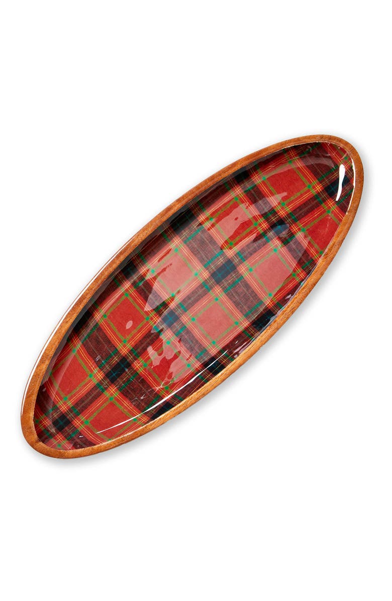 tag Holiday Plaid Wood Enamel Large Serving Platter Red Multi, Main, color, Red