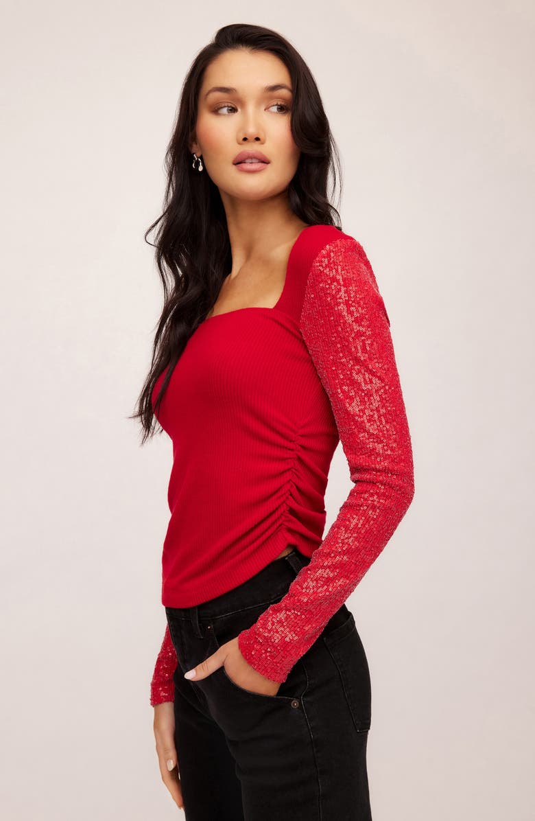 FIFTEEN TWENTY Cady Sequin Sleeve Rib Top, Alternate, color, Red