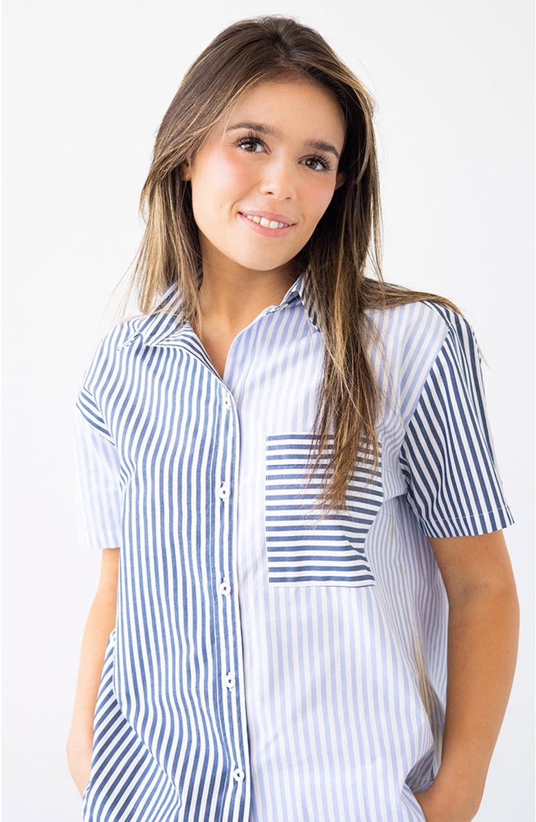 SALUA Amalfi Stripes Resort Short Set, Alternate, color, Light Blue-Navy