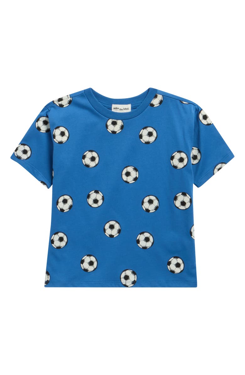MILES THE LABEL Kids' Soccer Ball Print Cotton T-Shirt, Main, color, Royal Blue
