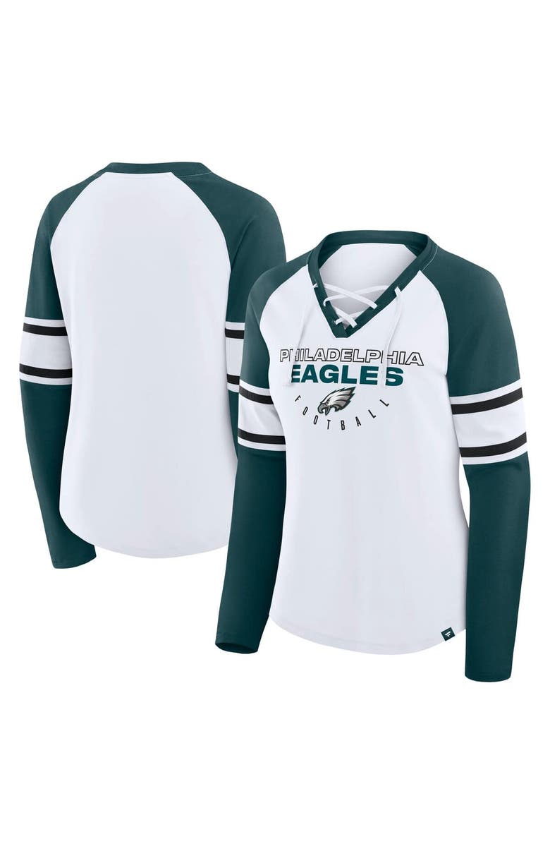 FANATICS Women's Fanatics White Philadelphia Eagles Plus Size Redzone Lace Up Long Sleeve T-Shirt, Main, color, White