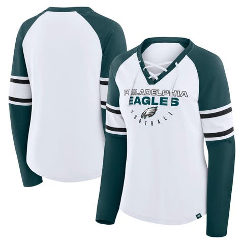 Women's Fanatics White Philadelphia Eagles Plus Size Redzone Lace Up Long Sleeve T-Shirt
