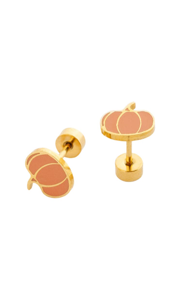 Girls' Pumpkin Flatback Stud Hypoallergenic Earrings, Main, color, Orange