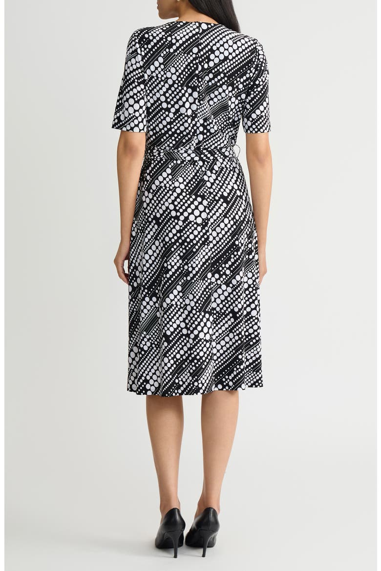 Pleated Tie Belt Dress, Alternate, color, BLACK/ LILY WHITE