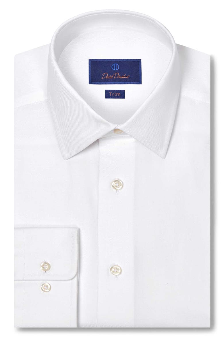 Trim Fit White Cotton & Cashmere Twill Dress Shirt, Main, color, WHITE
