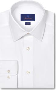 David Donahue Trim Fit White Cotton & Cashmere Twill Dress Shirt