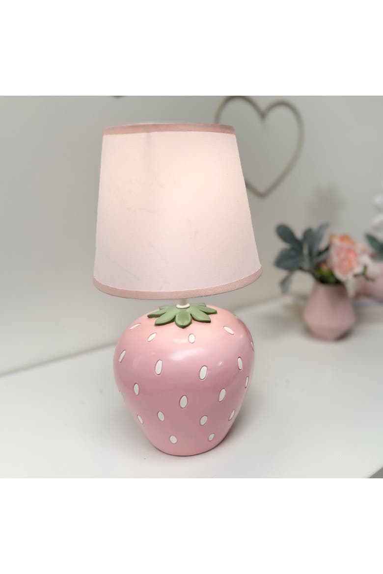 Flower Power Hand-Painted Custom Strawberry Lamp with Shade, Alternate, color, Pink