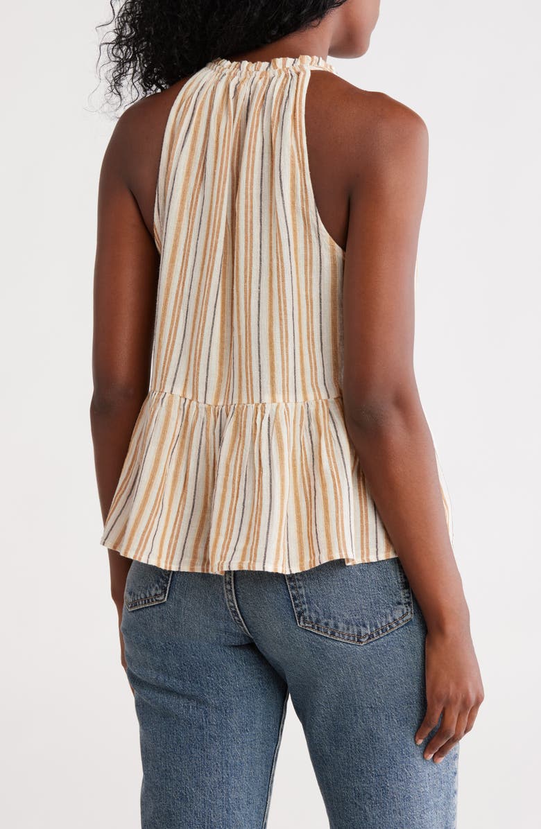 Lucky Brand Tassel Tie Cotton Halter Peplum Top, Alternate, color, Cream Stripe