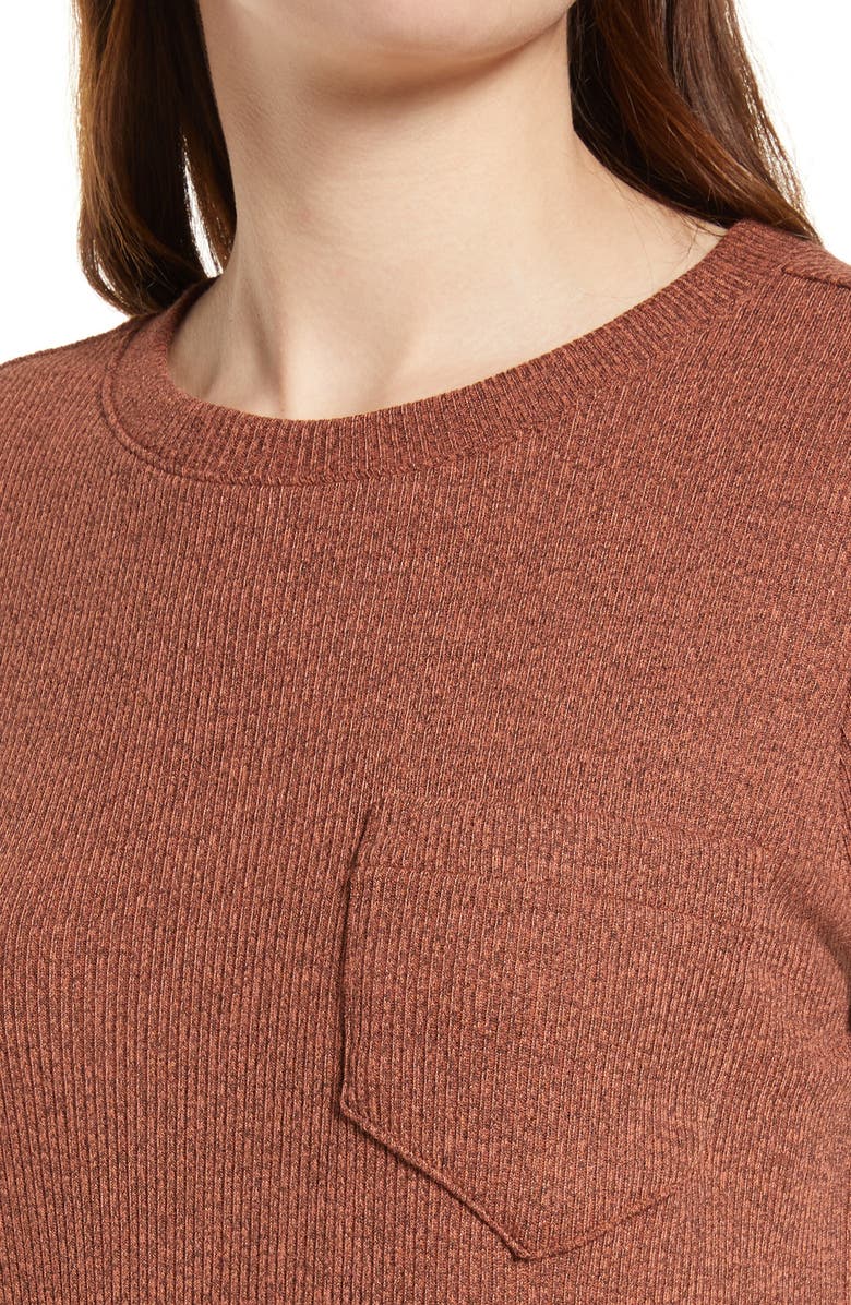 Madewell Long Sleeve Pocket Tee Dress, Alternate, color, Heather Warm Umber