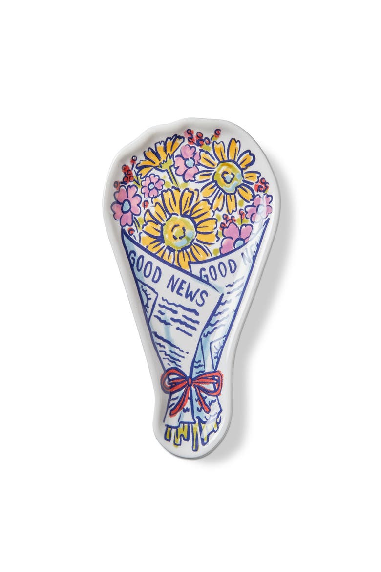 Newspaper Bouquet Trinket Dish Multi Ceramic Everyday, Main, color, Blue