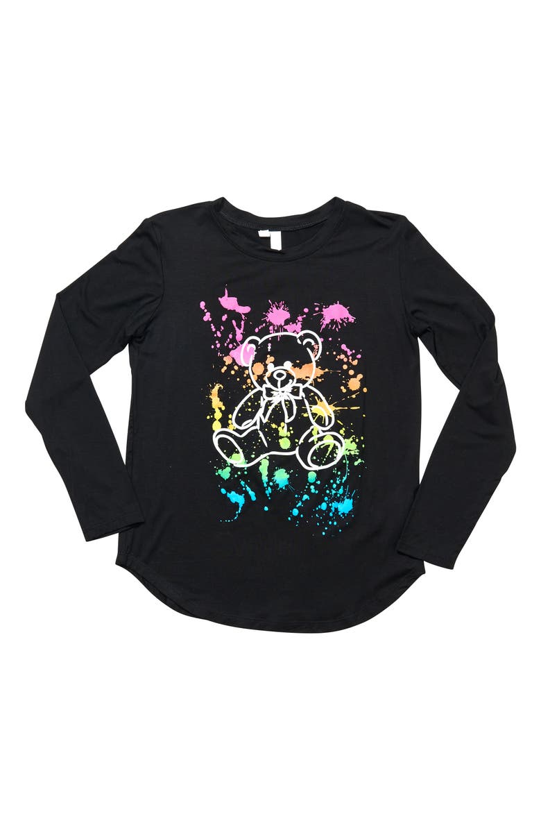 Malibu Sugar Tunic top with Teddy Bear screen - Little Kid, Alternate, color, Black Paint
