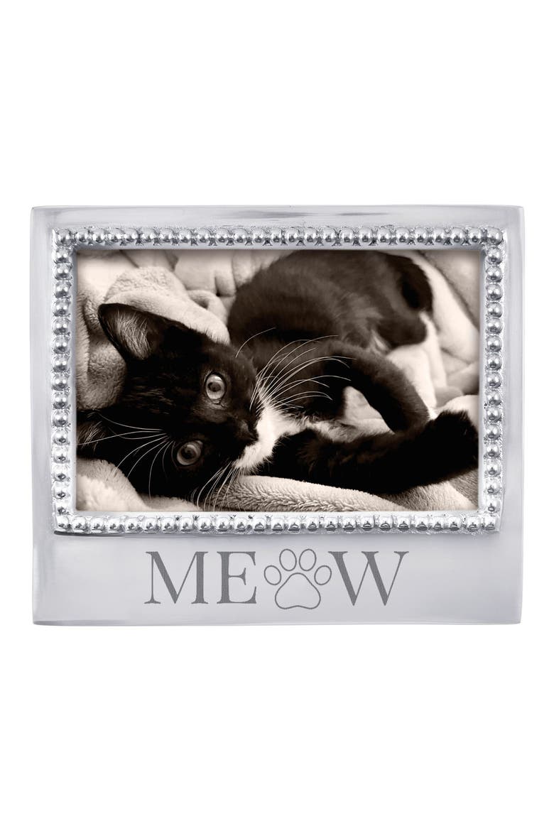 Meow Beaded 4 x 6-Inch Picture Frame, Main, color, SILVER