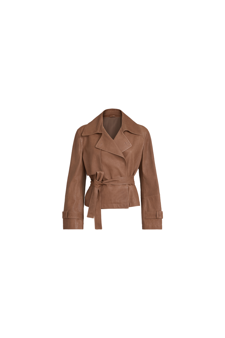 Vintage nappa leather cropped trench with monili, Alternate, color, Brown