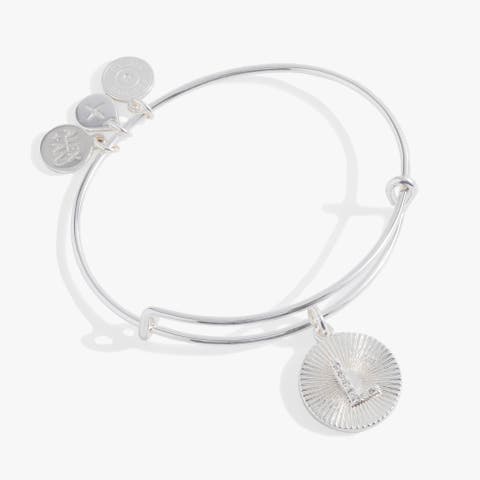 Pave Starburst Texture Initial Bangle Bracelet