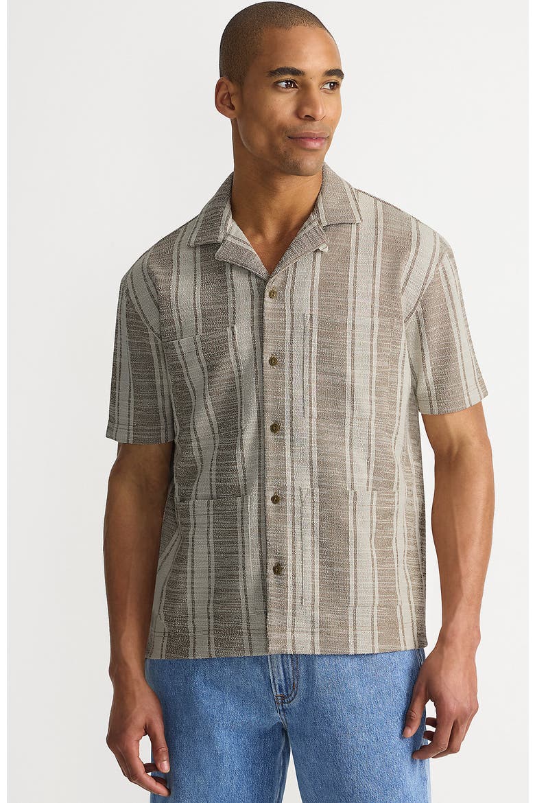 Short Sleeve Textured Jacquard Camp Collar Shirt - Set Top, Main, color, Toasted Rye Stripe