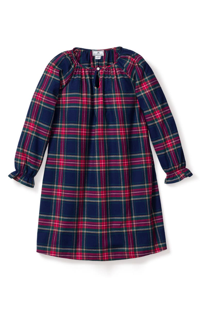 Petite Plume Kids' Plaid Flannel Nightgown, Main, color, Navy