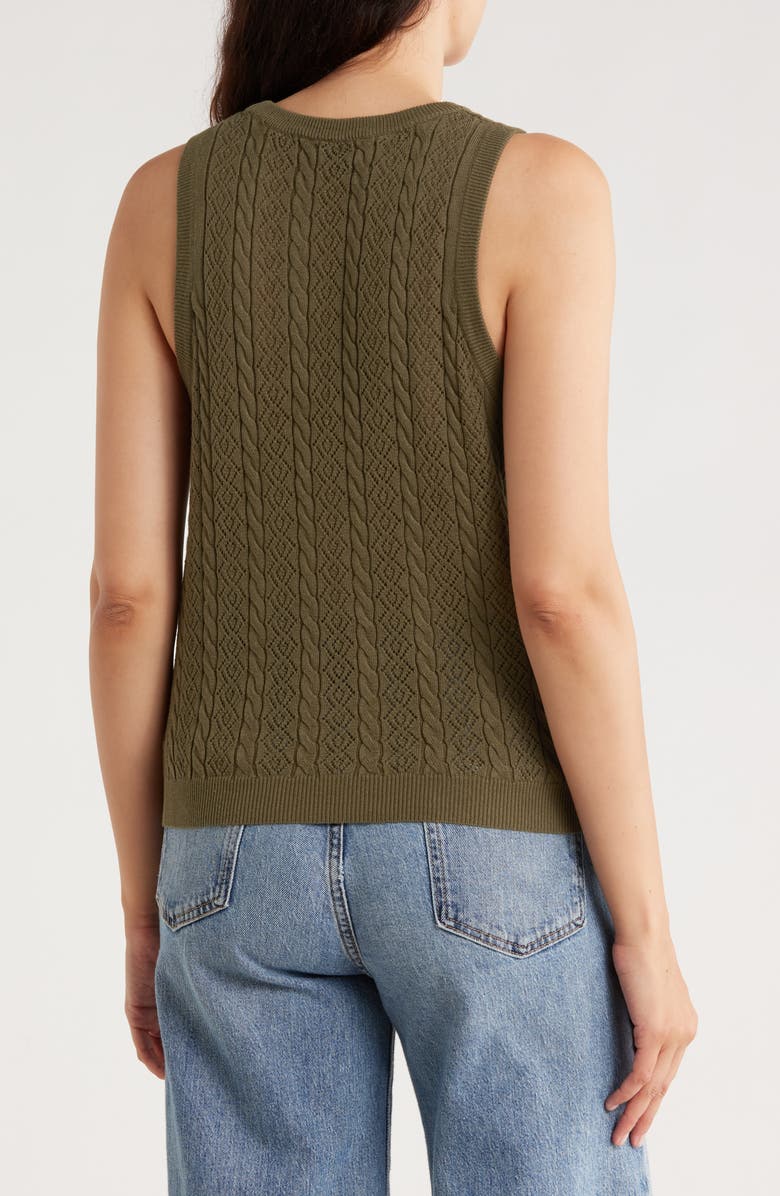 Splendid Cable & Pointelle Sleeveless Sweater, Alternate, color, Spruce