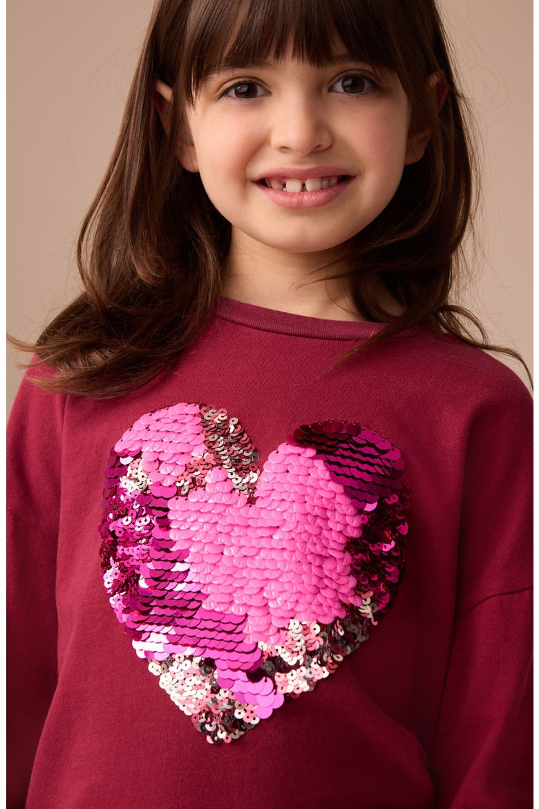 Kids' Sequin Heart T-Shirt, Alternate, color, BURGUNDY