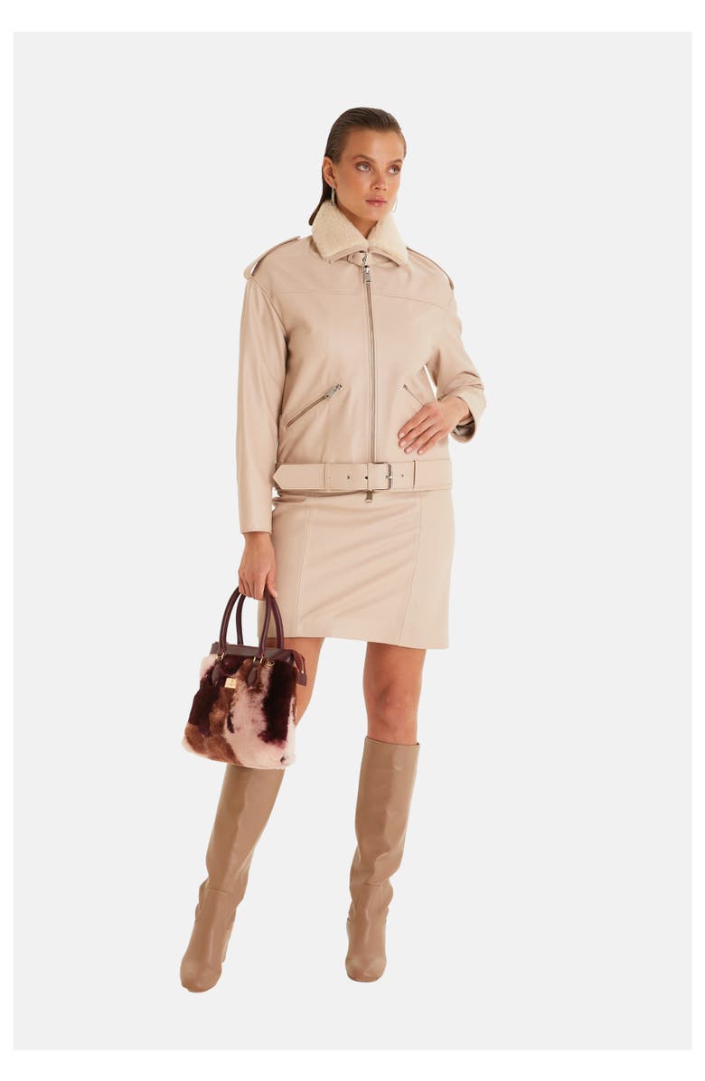 Furniq UK Lacy Leather Jacket, Alternate, color, Beige