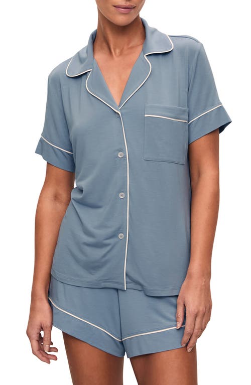 Eberjey Gisele Relaxed Jersey Knit Short Pajamas In Faded Denim/ivory