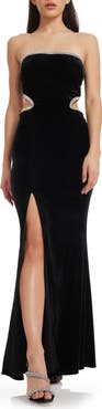 Dress the Population Ariana Cutout Strapless Stretch Velvet Gown