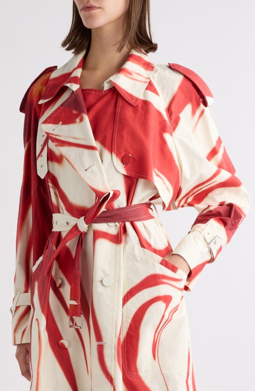 Shop Dries Van Noten Risto Print Belted Cotton Poplin Trench Coat In Red