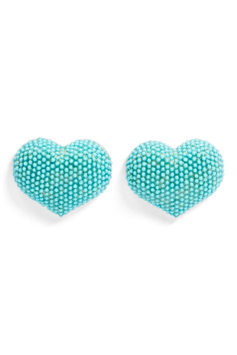 Beaded Heart Stud Earrings, Main, color, TURQUOISE