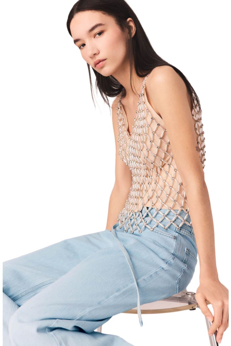 Beaded top with lining, Alternate, color, Ecru