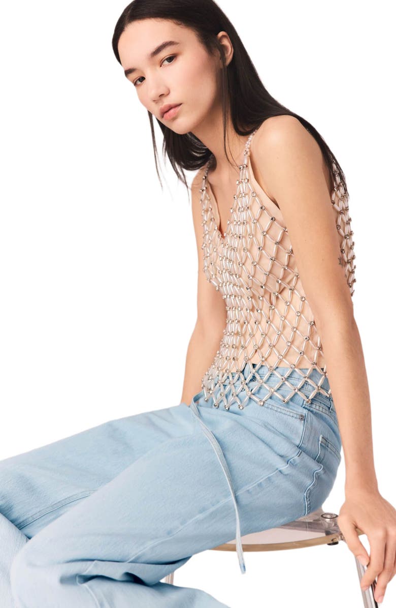 maje Beaded top with lining, Alternate, color, Ecru