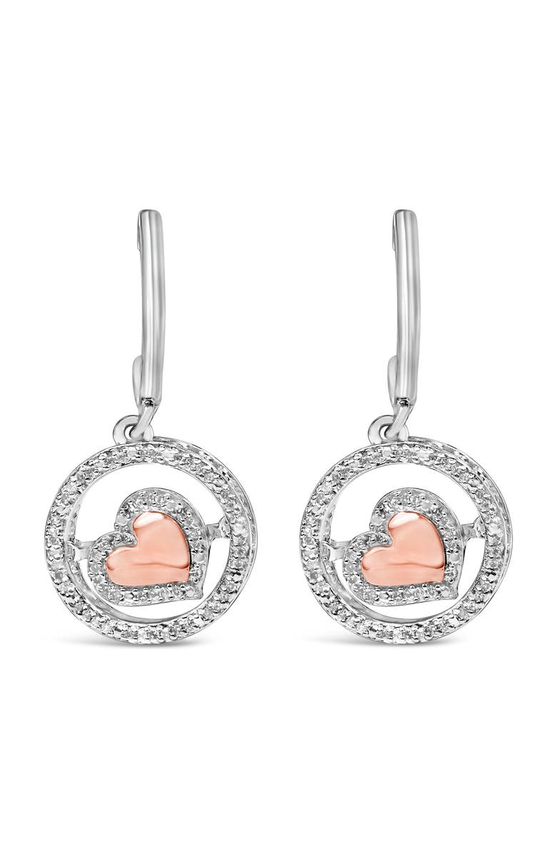 Haus of Brilliance 14K Rose Gold Plated Silver 1/5 Cttw Diamond Circle and Heart Drop Earrings, Main, color, White